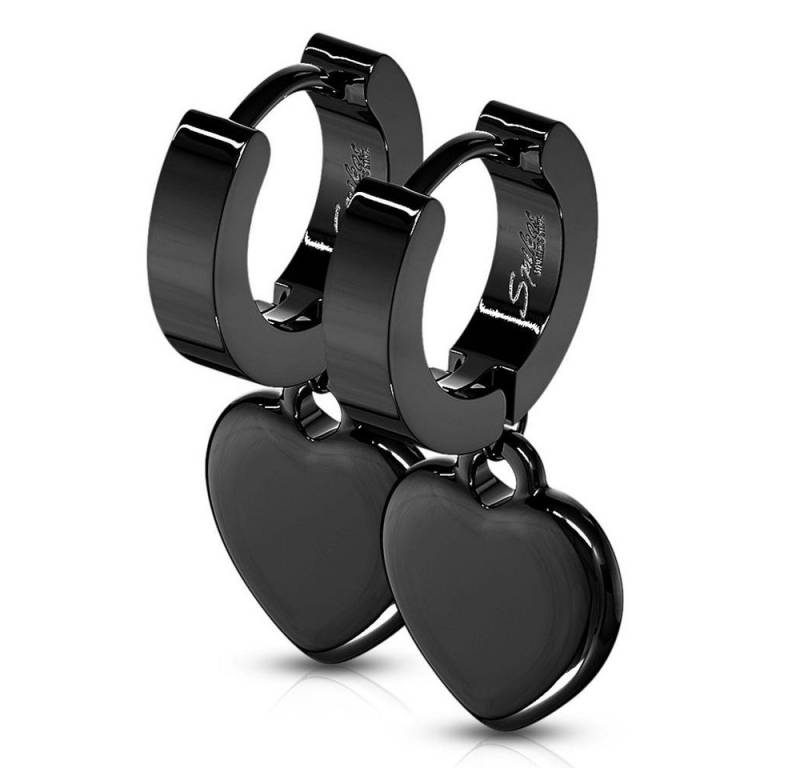 BUNGSA Creolen-Set Creolen mit Herzanhänger schwarz aus Edelstahl Damen (1 Paar (2 Stück), 2-tlg), Ohrschmuck Ohrringe von BUNGSA