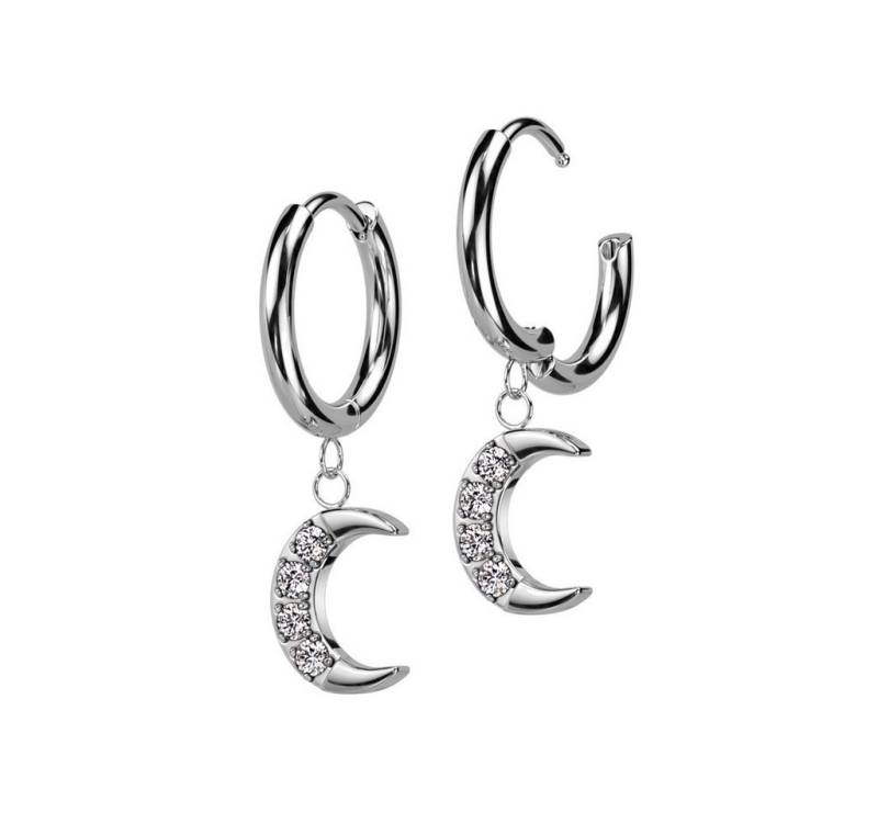 BUNGSA Creolen-Set Creolen mit Kristall-Anhänger Mond aus Edelstahl Damen - erhältlich (1 Paar (2 Stück), 2-tlg), Ohrschmuck Ohrringe von BUNGSA