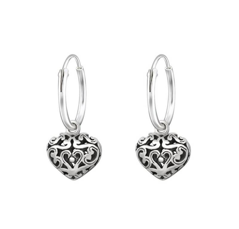 BUNGSA Creolen-Set Creolen mit Ornament Herz-Anhänger aus 925 Silber Damen (1 Paar (2 Stück), 2-tlg), Ohrschmuck Ohrringe von BUNGSA