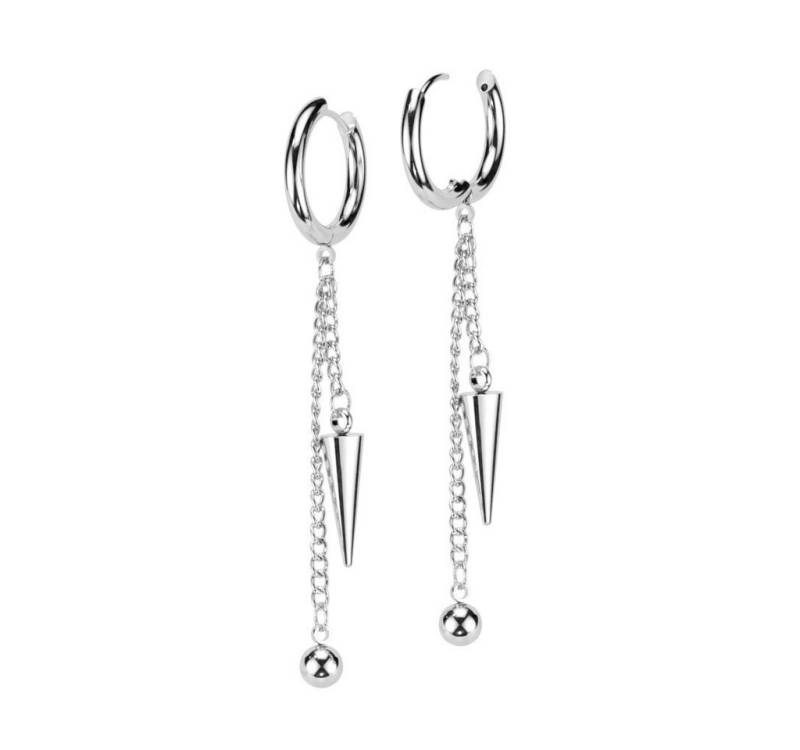 BUNGSA Creolen-Set Creolen mit zwei Ketten-Anhängern Kugel Kegel Edelstahl Damen Silber (1 Paar (2 Stück), 2-tlg), Ohrschmuck Ohrringe von BUNGSA