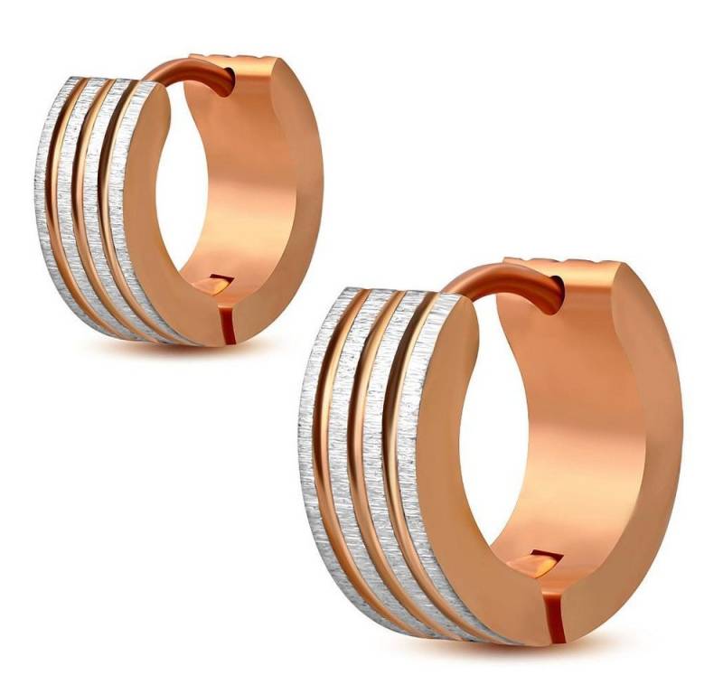BUNGSA Creolen-Set Creolen zweifarbig gestreift rosegold / silber-matt Edelstahl Unisex (1 Paar (2 Stück), 2-tlg), Ohrschmuck Ohrringe von BUNGSA