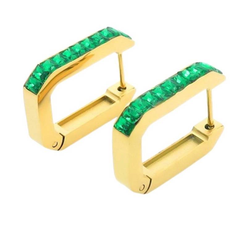 BUNGSA Creolen-Set Creolen eckig gold mit smaragdgrünen Kristallen 21mm Edelstahl Damen (1 Paar (2 Stück), 2-tlg), Ohrschmuck Ohrringe von BUNGSA