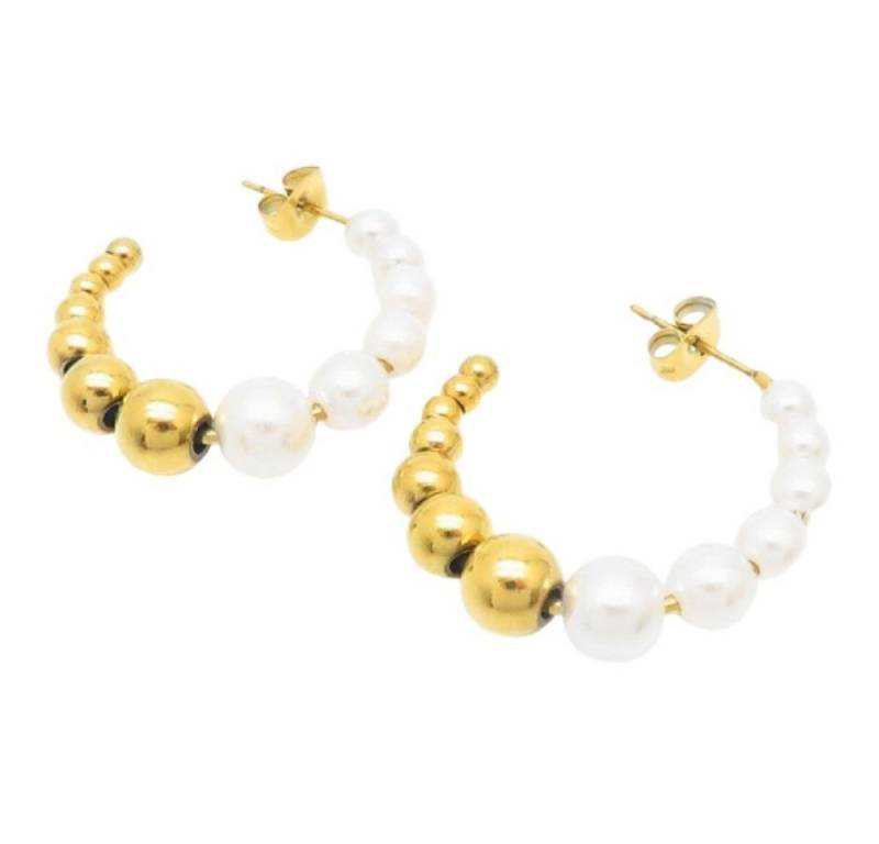 BUNGSA Creolen-Set Halbcreolen Boho Style mit Perlen gold aus Edelstahl Damen (1 Paar (2 Stück), 2-tlg), Ohrschmuck Ohrringe von BUNGSA