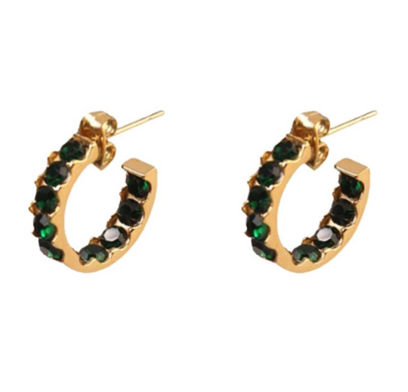 BUNGSA Creolen-Set Halbcreolen mit Kristallen gold Edelstahl Damen grün (1 Paar (2 Stück), 2-tlg), Ohrschmuck Ohrringe von BUNGSA