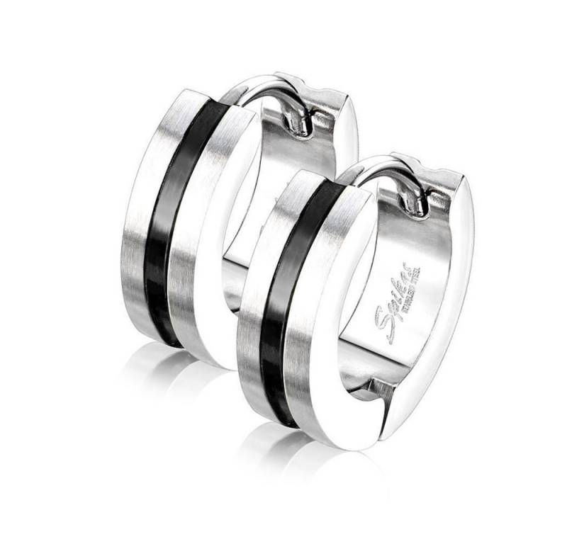 BUNGSA Creolen-Set Klapp-Creolen mit Mittelstreifen aus Edelstahl Unisex schwarz (1 Paar (2 Stück), 2-tlg), Ohrschmuck Ohrringe von BUNGSA
