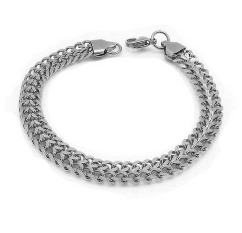 BUNGSA Edelstahlarmband Armband Panzerkette flach gewebt silber aus Edelstahl Unisex (1 Armband) von BUNGSA