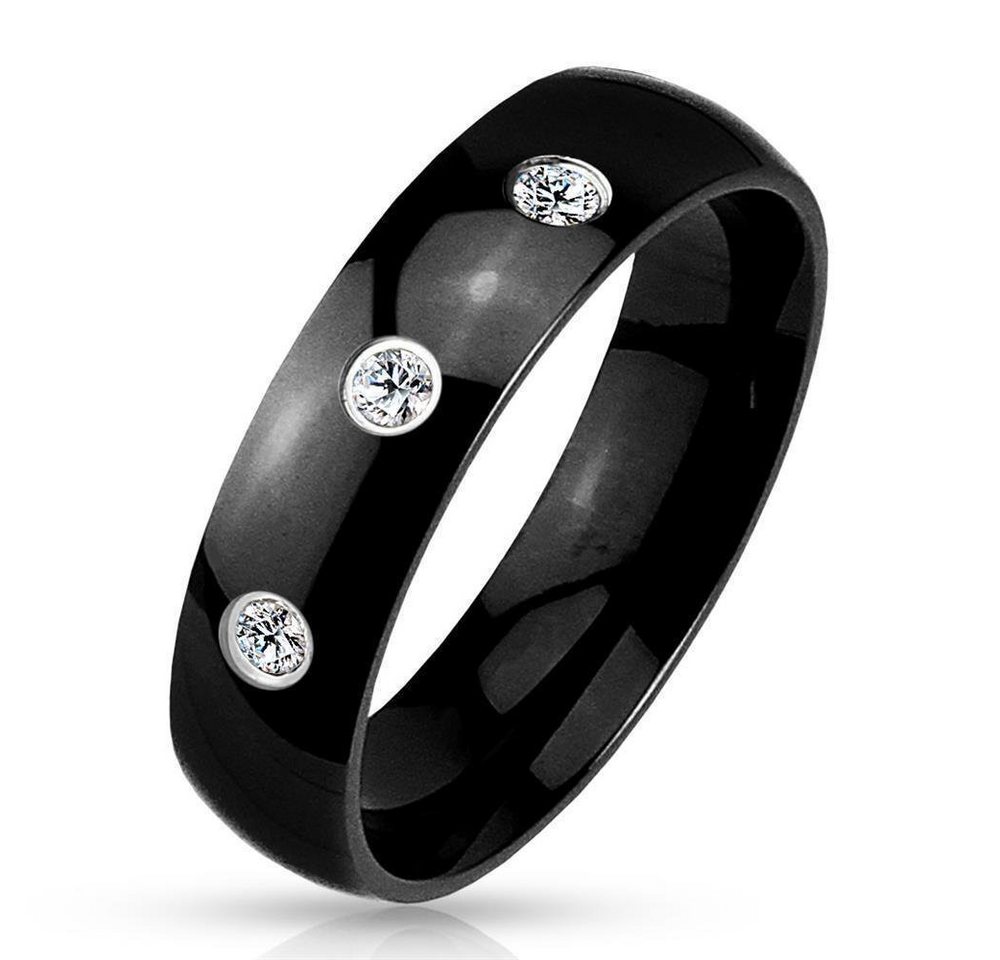 BUNGSA Fingerring 49 (15.6) Schwarzer Ring mit Kristallen aus Edelstahl für Damen und (Ring, 1-tlg), Damen Herren von BUNGSA