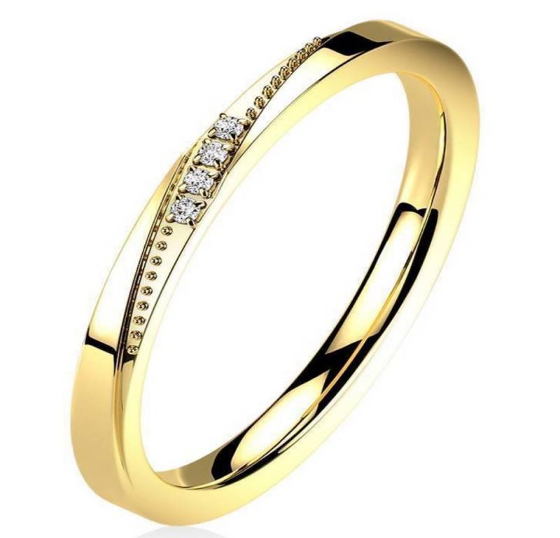 BUNGSA Fingerring 49 (15.6) Goldener Ring schmal mit Kristallen Zierleiste Edelstahl (Ring, 1-tlg), Frauen Mädchen von BUNGSA