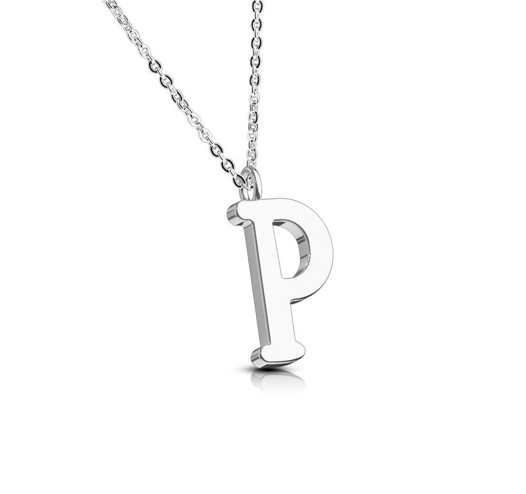 BUNGSA Fingerring Kette Buchstaben Anhänger Silber aus Edelstahl Damen (1-tlg), Halskette Necklace von BUNGSA