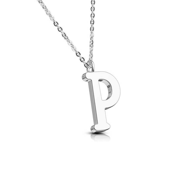 BUNGSA Fingerring Kette Buchstaben Anhänger Silber aus Edelstahl Damen (1-tlg), Halskette Necklace von BUNGSA