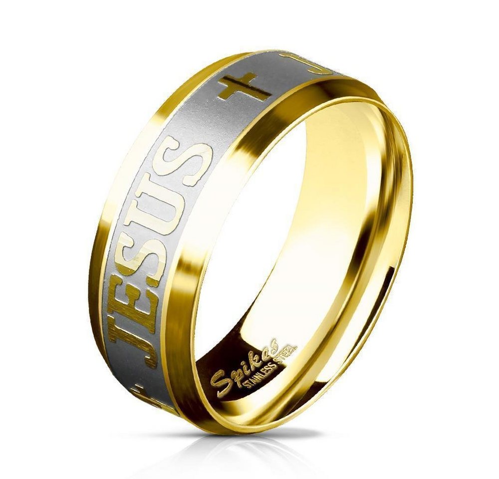 BUNGSA Fingerring Ring Kreuz & Jesus Gold aus Edelstahl Unisex (Ring, 1-tlg), Damen Herren von BUNGSA