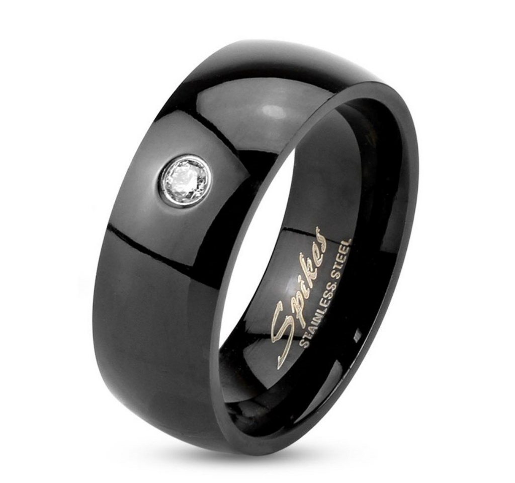 BUNGSA Fingerring Ring Kristalle klassisch Schwarz aus Edelstahl Unisex (Ring, 1-tlg), Damen Herren von BUNGSA