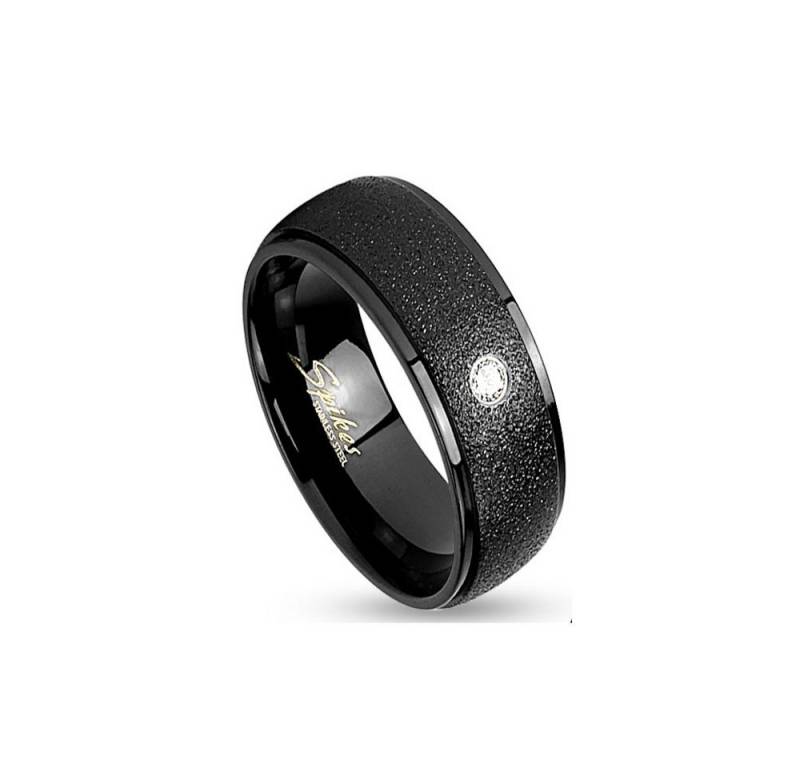 BUNGSA Fingerring 70 (22.3) Schwarzer Ring sand-gestrahltem Mittelteil und Kristallstein (Ring, 1-tlg), Damen Herren von BUNGSA