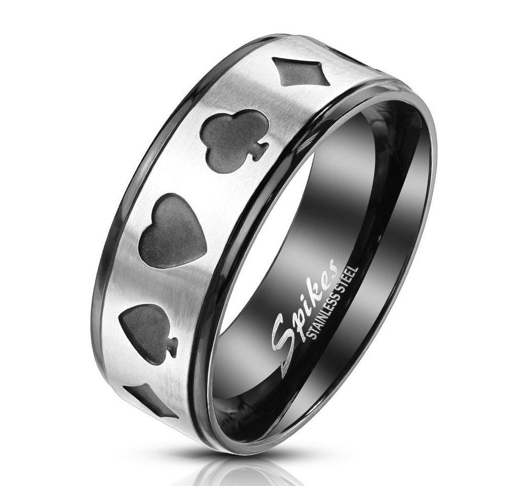 BUNGSA Fingerring Ring Poker Karten Silber/Schwarz aus Edelstahl Unisex (1 Ring, 1-tlg), Damen Herren von BUNGSA