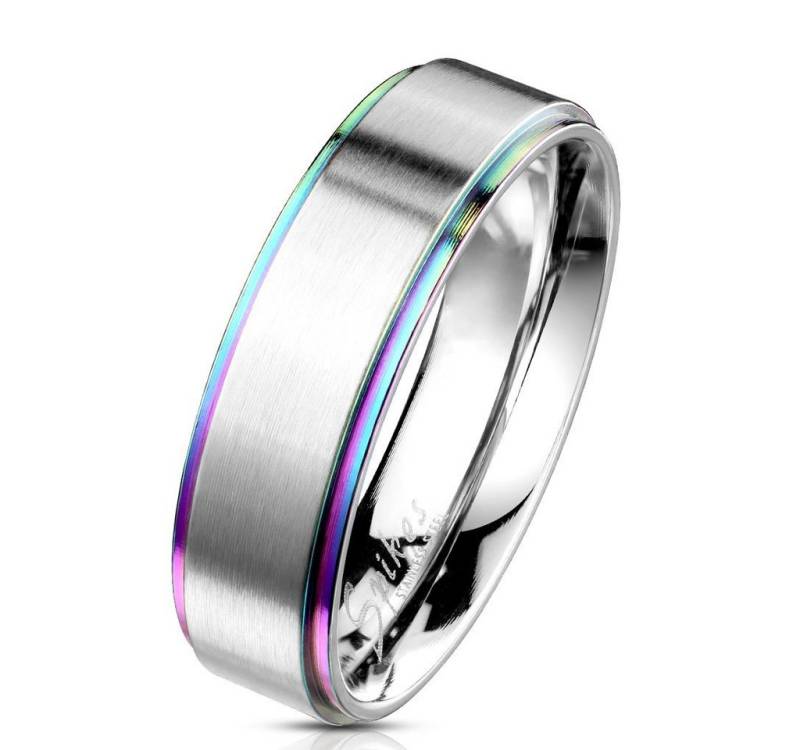 BUNGSA Fingerring 70 (22.3) Ring Silber gebürstet Regenbogen Außenringen Edelstahl (Ring, 1-tlg), Damen Herren von BUNGSA