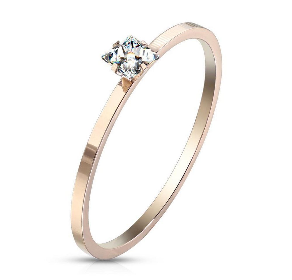 BUNGSA Fingerring Ring Solitär-Optik mit eckigem Kristall rosegold aus Edelstahl Damen (Ring, 1-tlg), Frauen Mädchen von BUNGSA