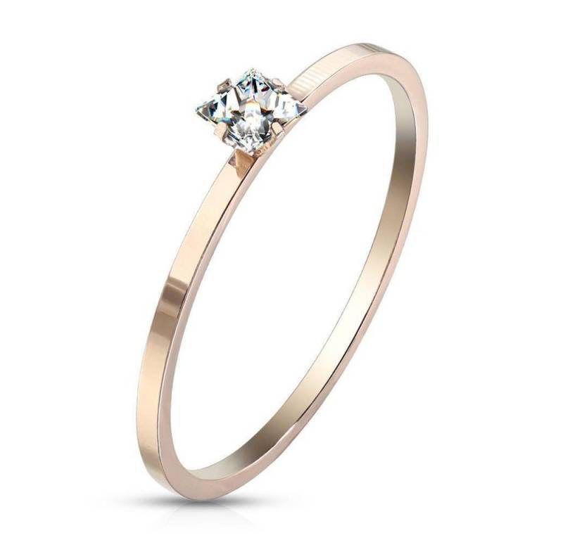 BUNGSA Fingerring Ring Solitär-Optik eckigem Kristall rosegold Edelstahl Damen 52 (16.6) (Ring, 1-tlg), Frauen Mädchen von BUNGSA