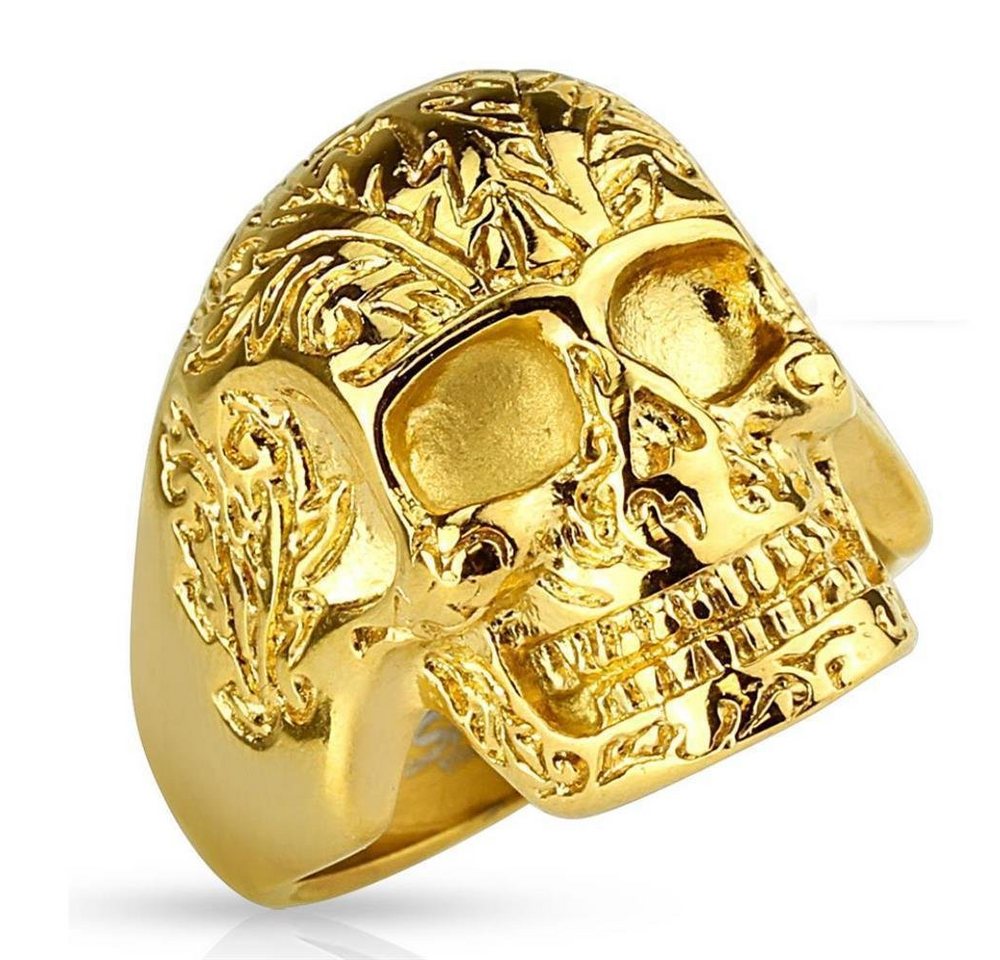 BUNGSA Fingerring Ring Totenkopf massiv Gold aus Edelstahl Herren (Ring, 1-tlg), Damen Herren von BUNGSA