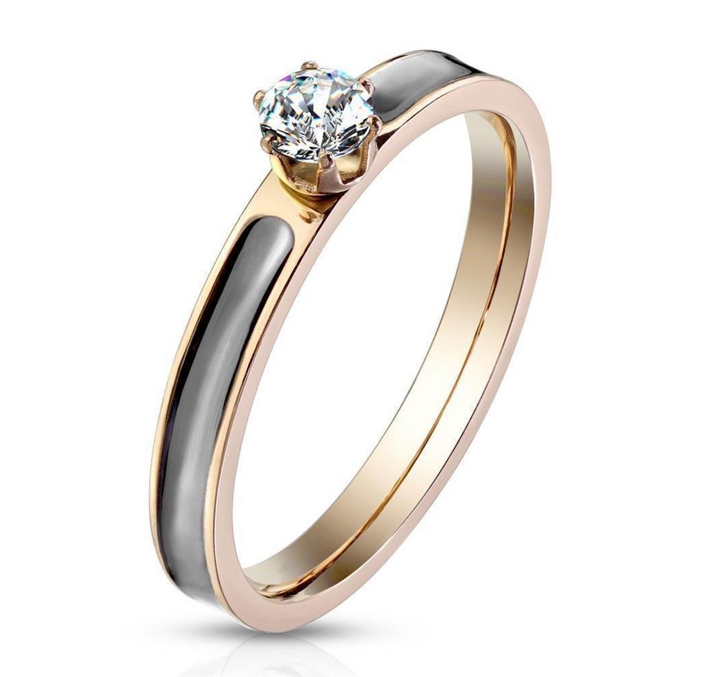 BUNGSA Fingerring Ring in Solitär-Optik mit schwarzer Zierfuge rosegold aus Edelstahl (Ring, 1-tlg), Frauen Mädchen von BUNGSA