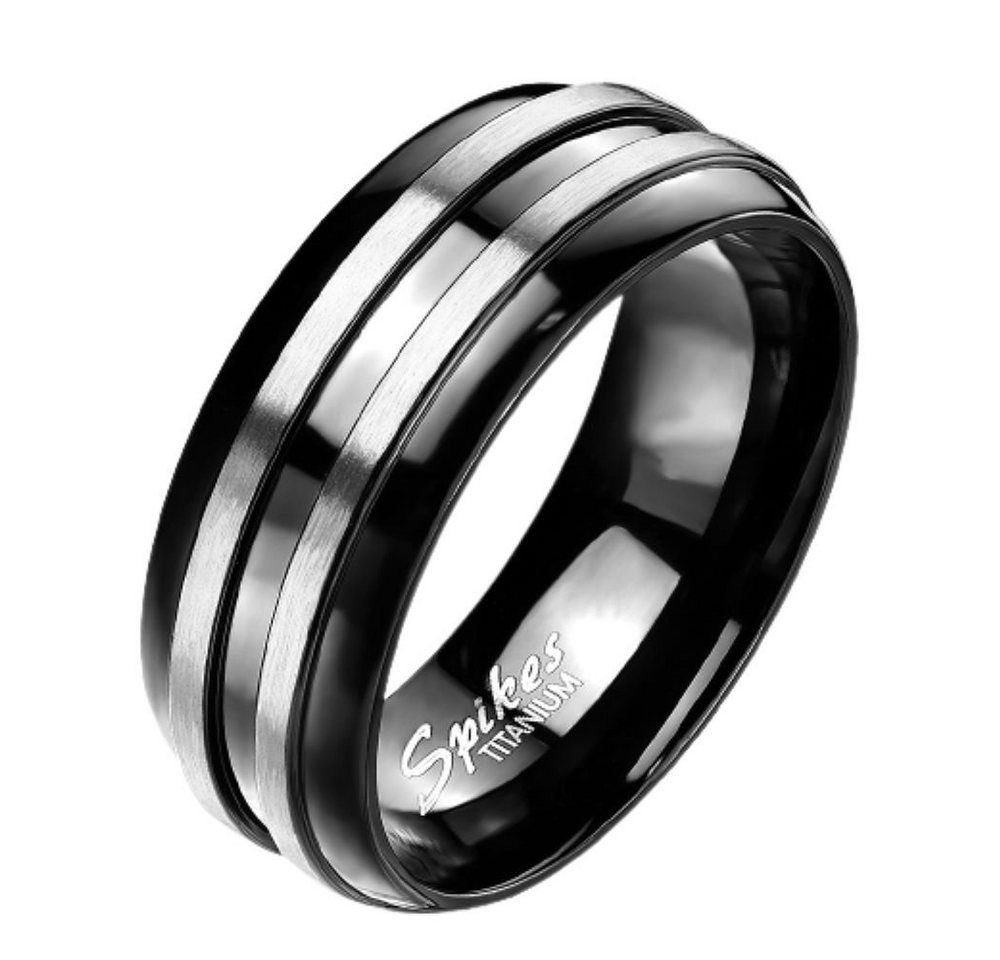 BUNGSA Fingerring Titan-Ring schwarz mit zwei silbernen Streifen Unisex (Ring, 1-tlg), Damen Herren von BUNGSA