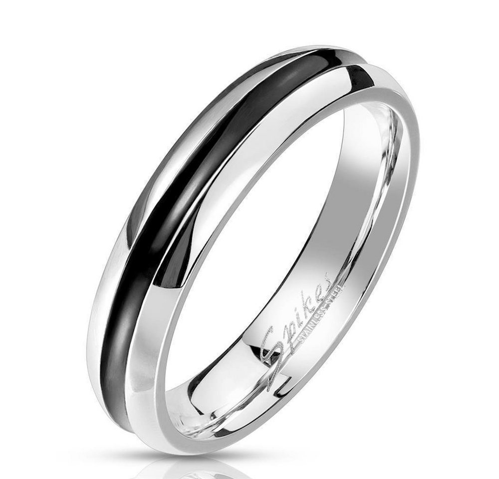 BUNGSA Fingerring Ring mit schwarzem Zierstreifen silber aus Edelstahl Unisex (Ring, 1-tlg), Damen Herren von BUNGSA