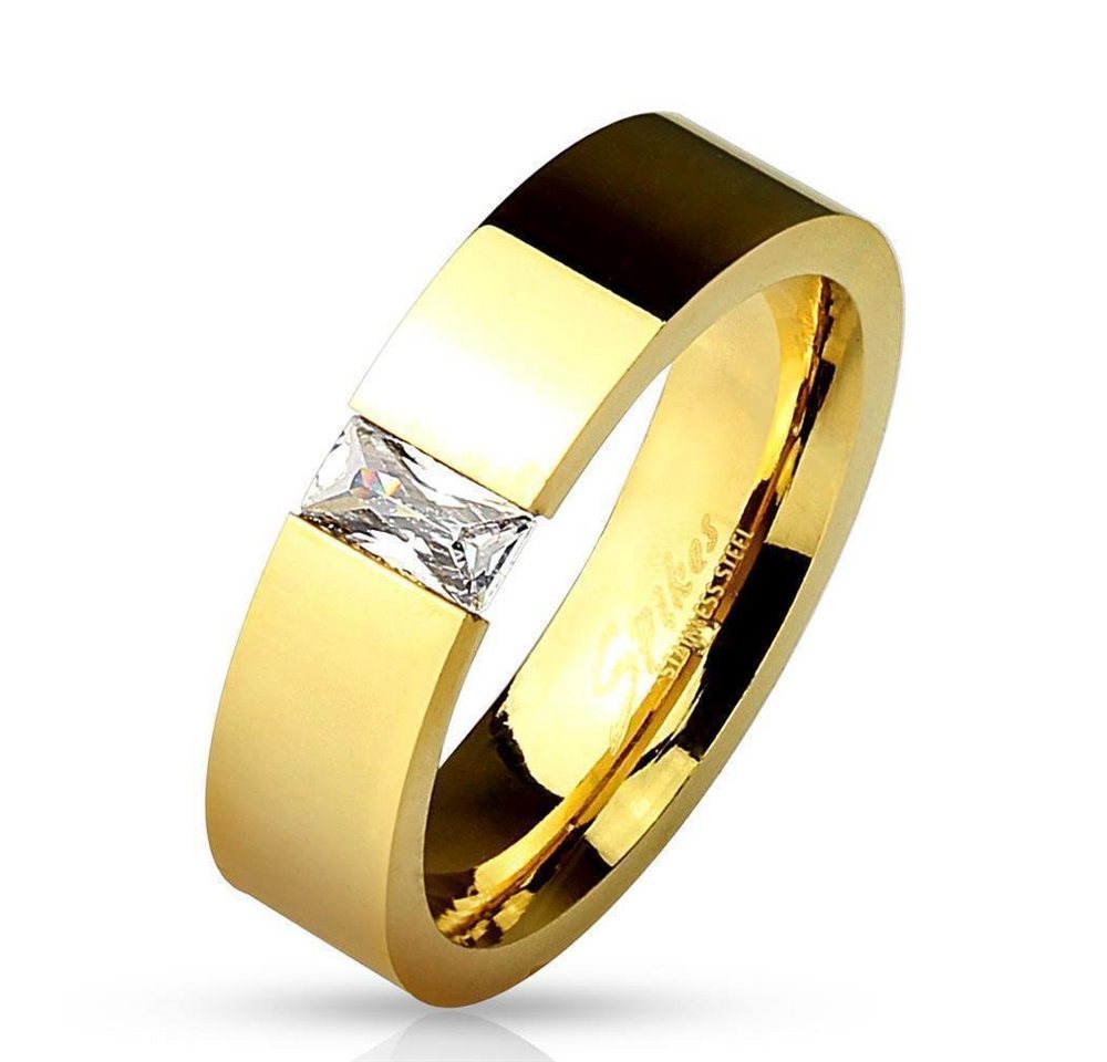 BUNGSA Fingerring Ring rechteckiger Kristall Gold aus Edelstahl Unisex (Ring, 1-tlg), Frauen Mädchen von BUNGSA