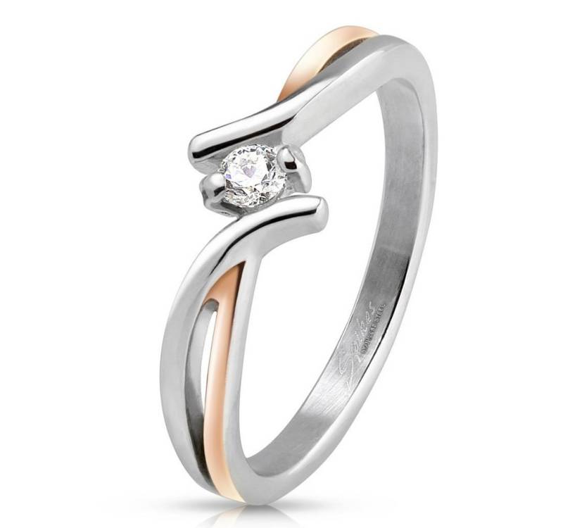 BUNGSA Fingerring Ring zweifarbig mit Zirkonia-Kristall aus Edelstahl Damen 54 (17.2) (Ring, 1-tlg), Frauen Mädchen von BUNGSA
