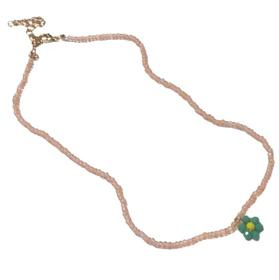 BUNGSA Goldkette Kette Choker Perlen rosé mit grüner Blüte aus Kunststoff Damen (1-tlg), Halskette Necklace von BUNGSA