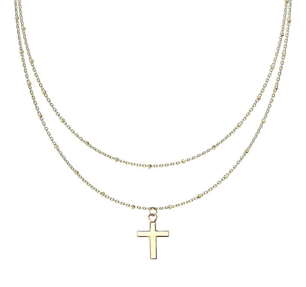 BUNGSA Goldkette Kette Doppelkette Kreuz gold aus Edelstahl Damen (1-tlg), Halskette Necklace von BUNGSA