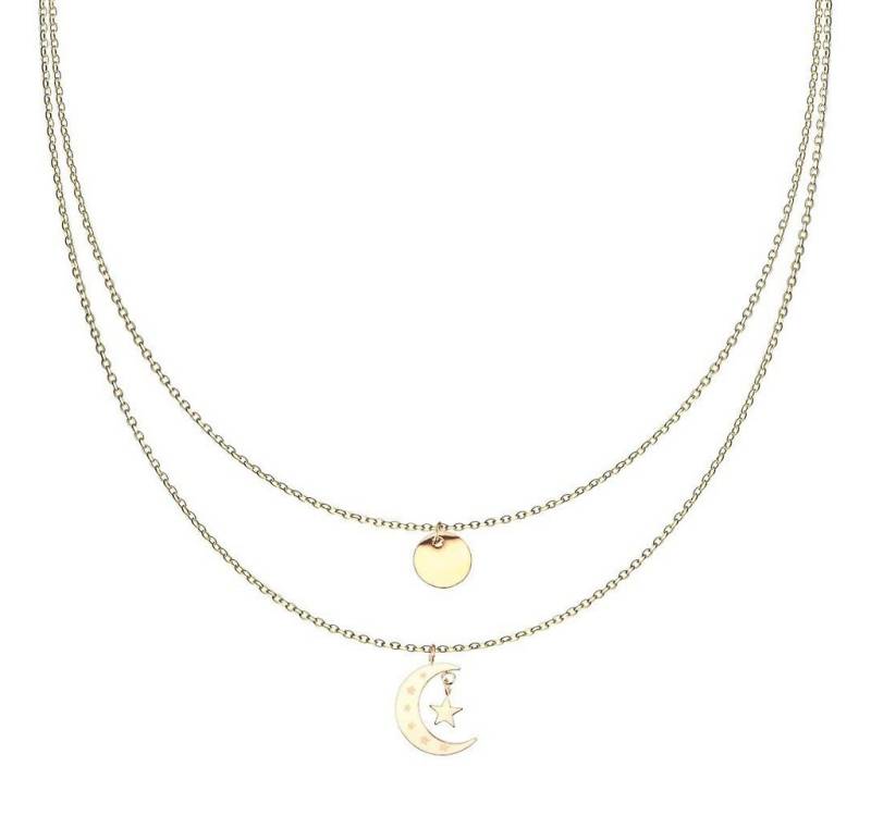 BUNGSA Kette mit Anhänger Kette Doppelkette Plättchen, Mond und Sterne gold aus Edelstahl Damen (1-tlg), Halskette Necklace von BUNGSA