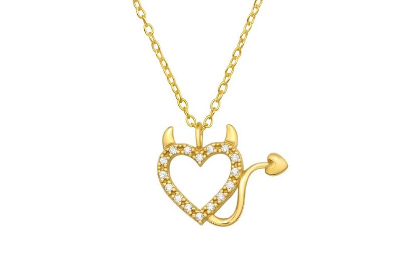 BUNGSA Ketten-Set Kette goldfarben Herz Teufelchen mit Kristall 925 Silber Damen (1-tlg), Halskette Necklace von BUNGSA