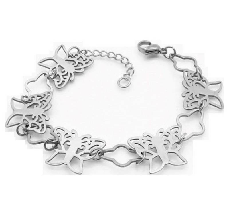 BUNGSA Ketten-Set Bettelarmband Schmetterling silber aus Edelstahl Damen (1 Armband, 1-tlg), Bracelet Armschmuck von BUNGSA