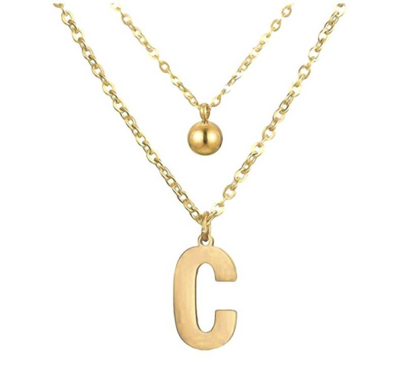 BUNGSA Kette mit Anhänger Doppel-Kette Buchstaben und Kugel Anhänger Gold aus Edelstahl Damen (1-tlg), Halskette Necklace von BUNGSA