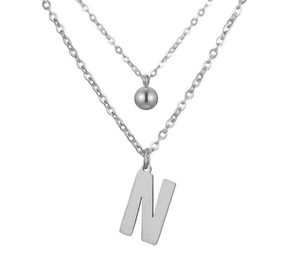 BUNGSA Ketten-Set Doppel-Kette Buchstaben und Kugel Anhänger Silber aus Edelstahl Damen (1-tlg), Halskette Necklace von BUNGSA