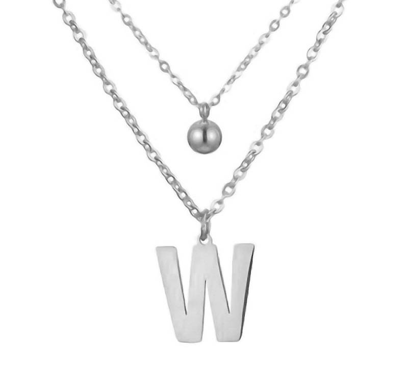 BUNGSA Kette mit Anhänger Doppel-Kette Buchstaben und Kugel Anhänger Silber aus Edelstahl Damen (1-tlg), Halskette Necklace von BUNGSA