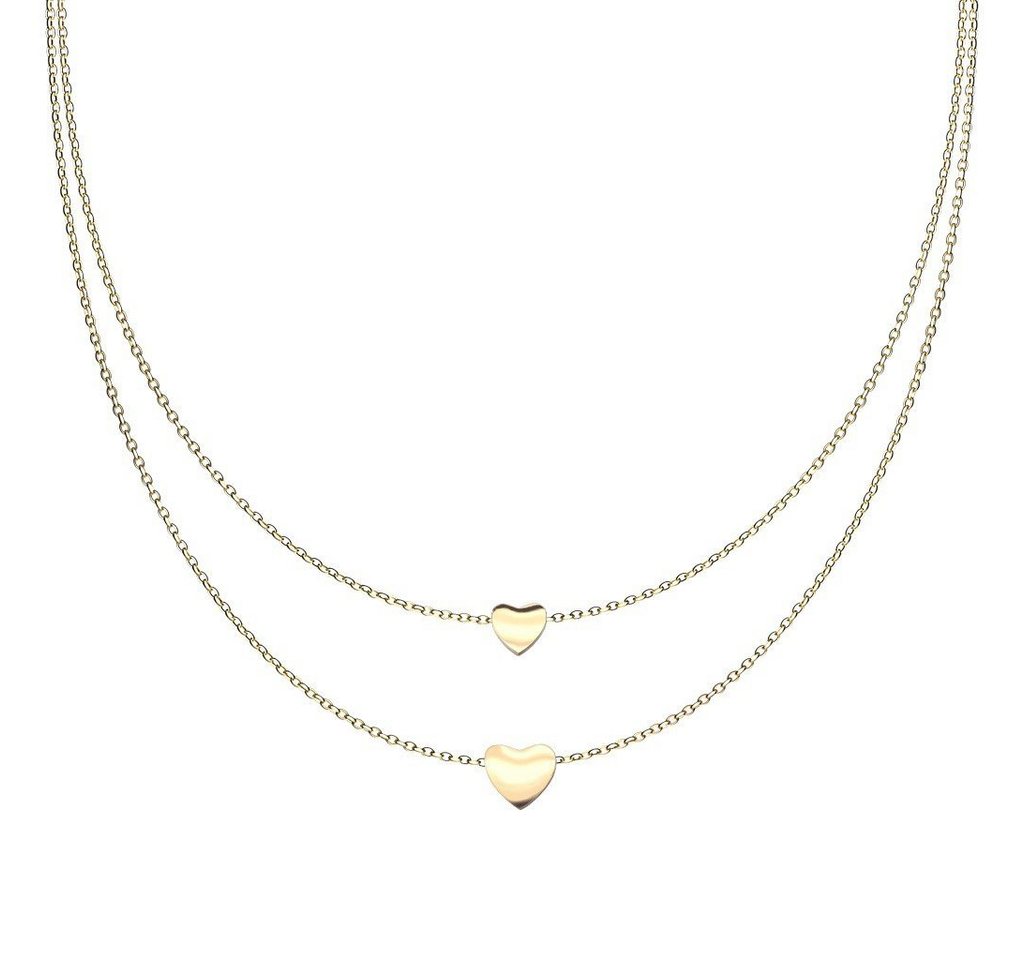 BUNGSA Ketten-Set Doppelkette mit zwei Herzen verschiedene Varianten aus Edelstahl Damen (1-tlg), Halskette Necklace von BUNGSA