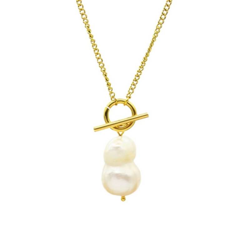 BUNGSA Ketten-Set Halskette mit Doppelperlen-Anhänger aus Edelstahl Damen (1-tlg), Halskette Necklace von BUNGSA