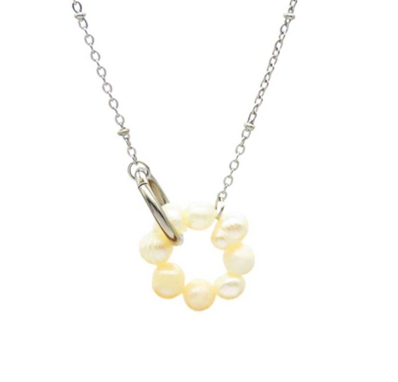 BUNGSA Ketten-Set Halskette mit Perlen-Anhänger aus Edelstahl Damen (1-tlg), Halskette Necklace von BUNGSA