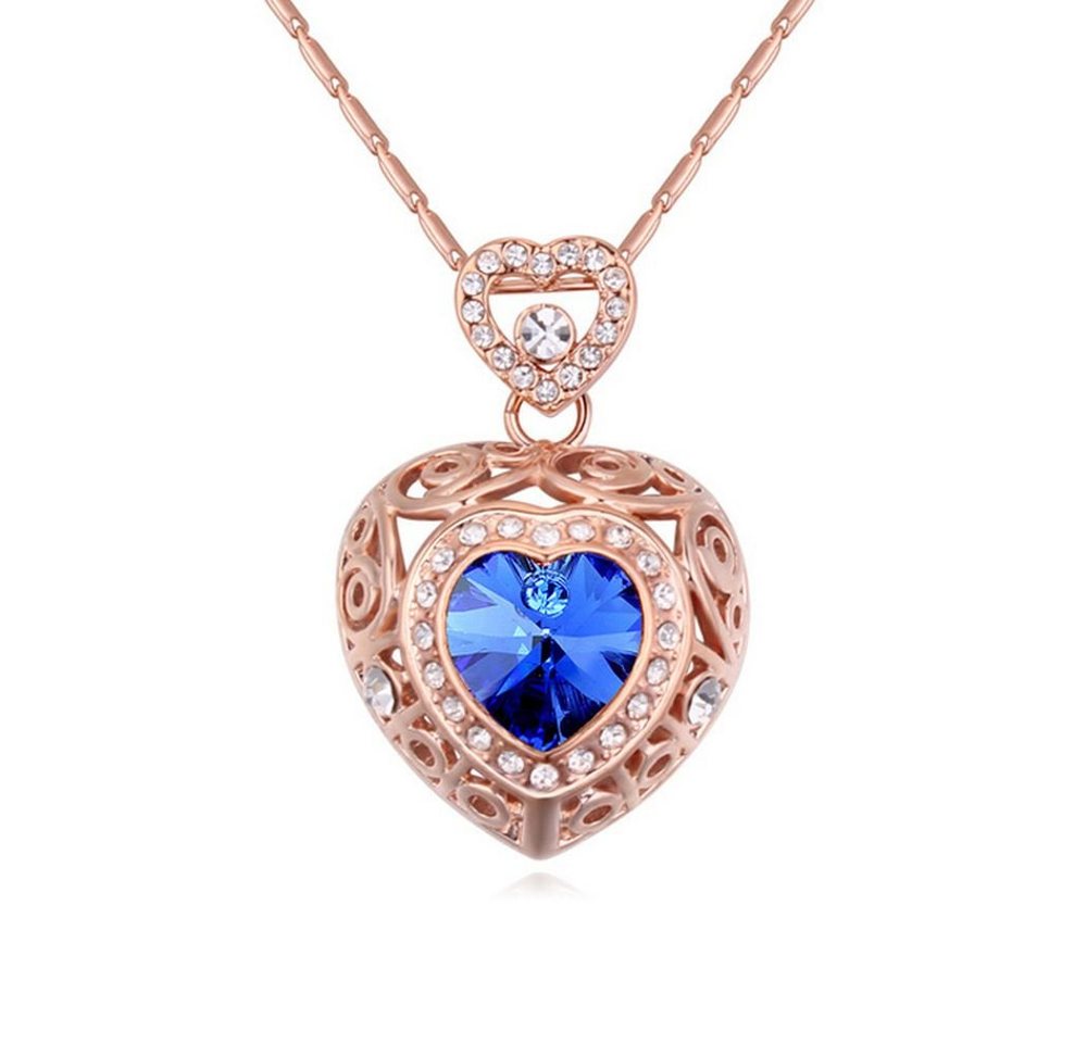 BUNGSA Ketten-Set Kette Blue Heart Silber aus Messing für Damen (1-tlg), Halskette Necklace von BUNGSA
