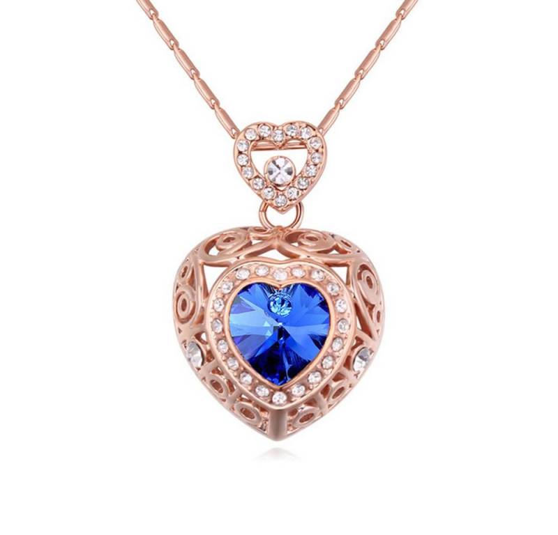 BUNGSA Ketten-Set Kette Blue Heart Silber aus Messing für Damen (1-tlg), Halskette Necklace von BUNGSA
