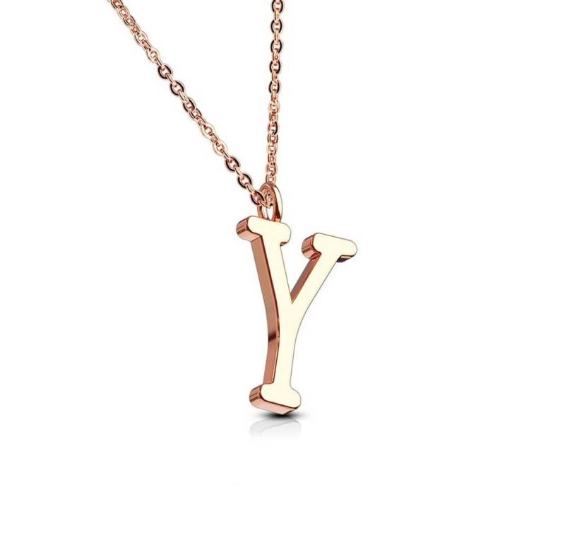 BUNGSA Fingerring Kette Buchstaben Anhänger Rosegold aus Edelstahl Damen (1-tlg), Halskette Necklace von BUNGSA