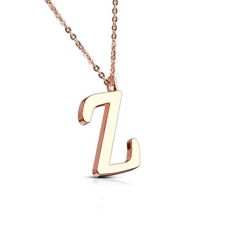 BUNGSA Fingerring Kette Buchstaben Anhänger Rosegold aus Edelstahl Damen (1-tlg), Halskette Necklace von BUNGSA