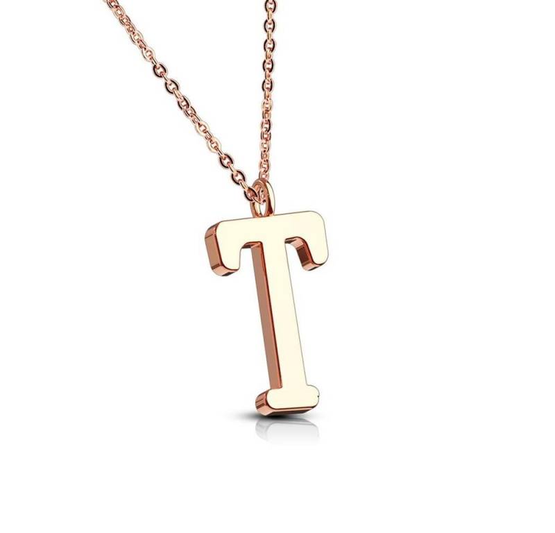 BUNGSA Fingerring Kette Buchstaben Anhänger Rosegold aus Edelstahl Damen (1-tlg), Halskette Necklace von BUNGSA