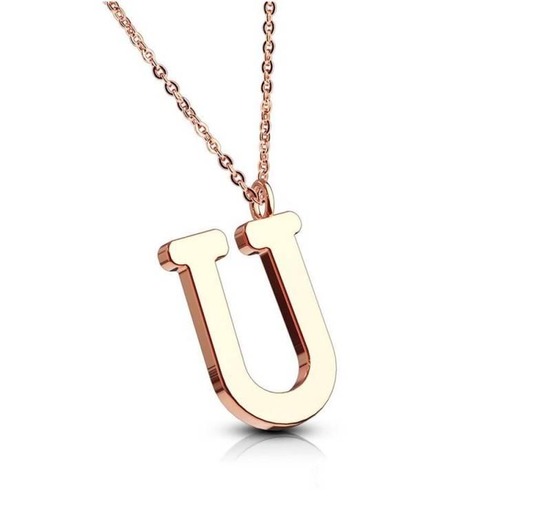 BUNGSA Fingerring Kette Buchstaben Anhänger Rosegold aus Edelstahl Damen (1-tlg), Halskette Necklace von BUNGSA