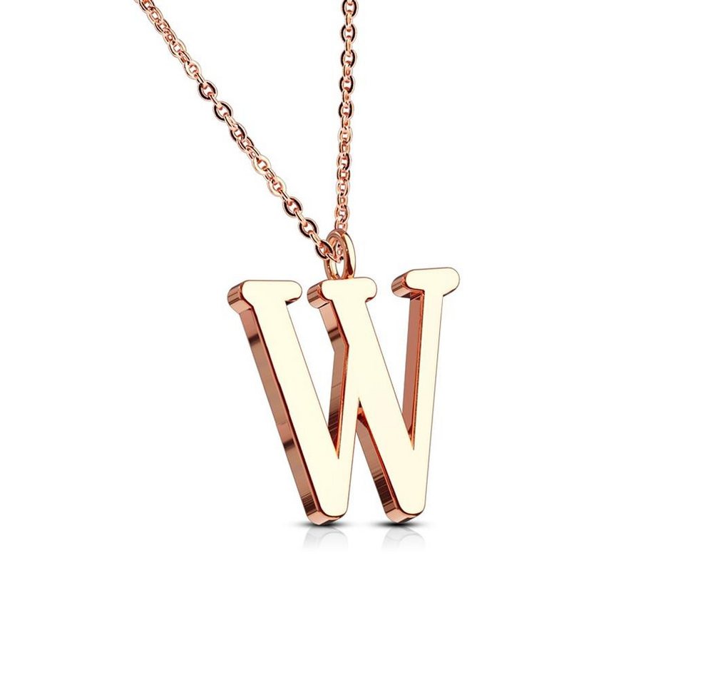 BUNGSA Fingerring W - Kette Buchstaben Anhänger Rosegold aus Edelstahl Damen W (1-tlg), Halskette Necklace von BUNGSA