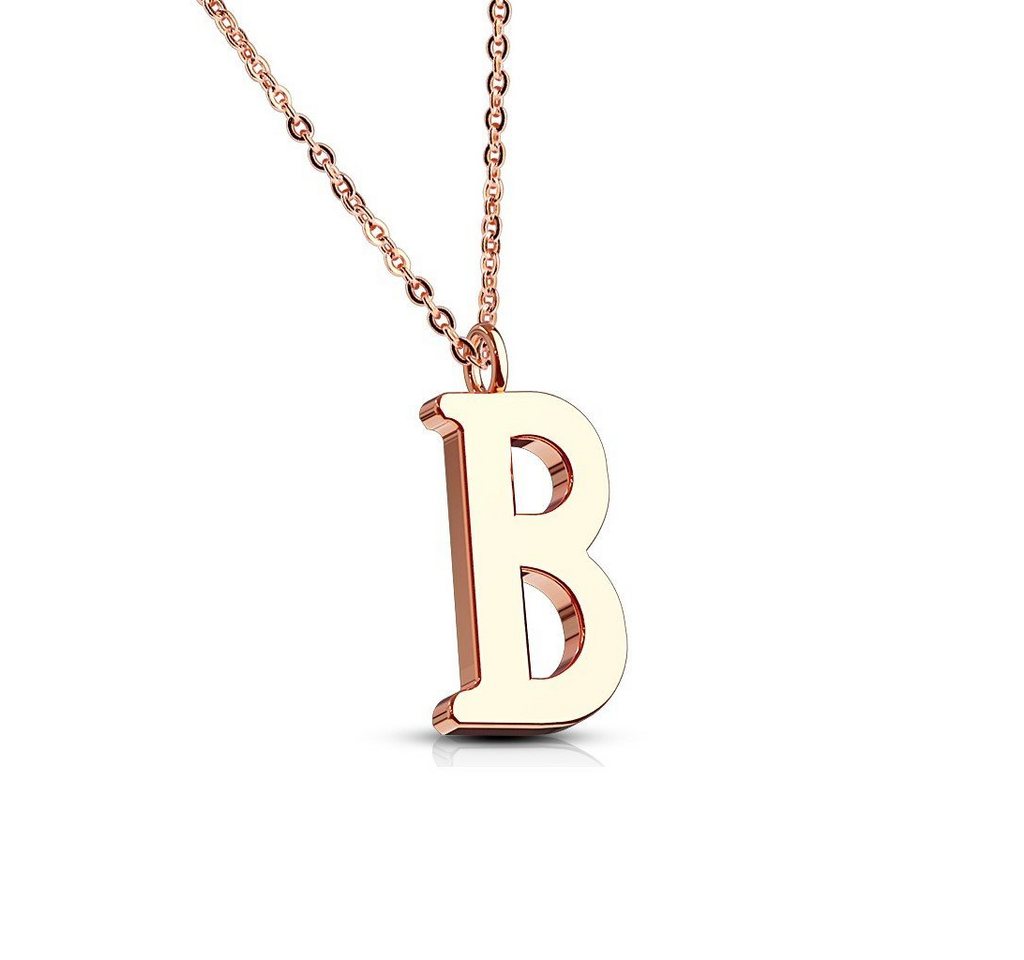 BUNGSA Fingerring Kette Buchstaben Anhänger Rosegold aus Edelstahl Damen (1-tlg), Halskette Necklace von BUNGSA