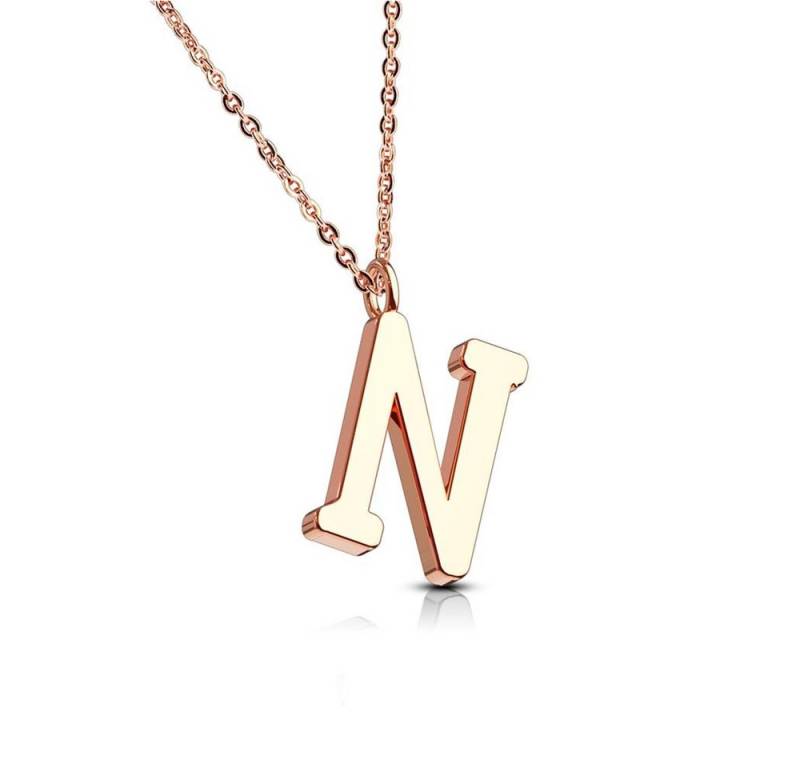 BUNGSA Fingerring N - Kette Buchstaben Anhänger Rosegold aus Edelstahl Damen N (1-tlg), Halskette Necklace von BUNGSA