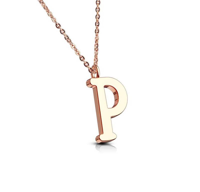 BUNGSA Fingerring Kette Buchstaben Anhänger Rosegold aus Edelstahl Damen (1-tlg), Halskette Necklace von BUNGSA