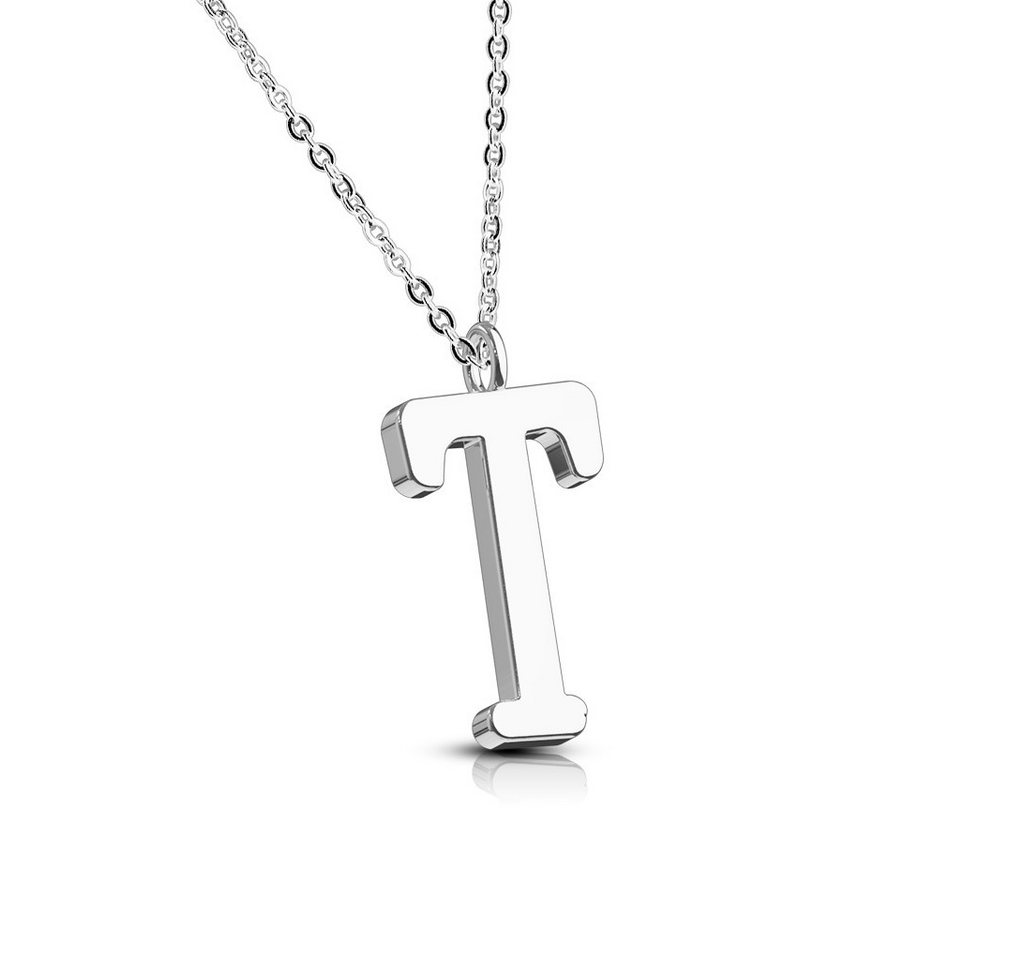 BUNGSA Fingerring T - Kette Buchstaben Anhänger Silber aus Edelstahl Damen T (1-tlg), Halskette Necklace von BUNGSA