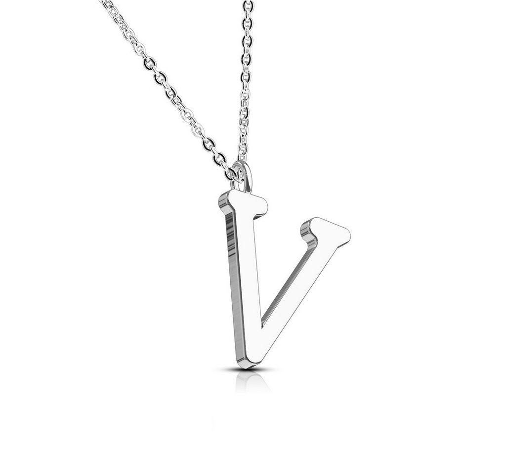 BUNGSA Fingerring V - Kette Buchstaben Anhänger Silber aus Edelstahl Damen V (1-tlg), Halskette Necklace von BUNGSA